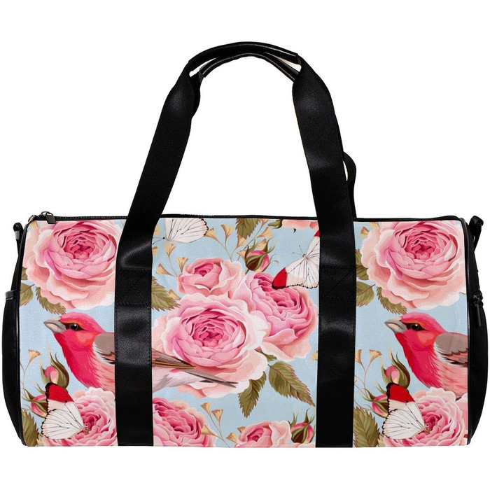 Спортивна сумка, маленька дорожня сумка, сумка для фітнесу та шопінгу (йога, тренування), з дизайном червоні троянди, птахи, метелики, сумка для активного відпочинку, ручна поклажа