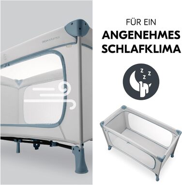 Дитяче дорожнє ліжечко з сумкою для перенесення - Великий отвір для гри - Компактно складається - Дитяче дорожнє ліжечко для малюків від народження до 15 кг Dream N Play Plus Dusty Blue