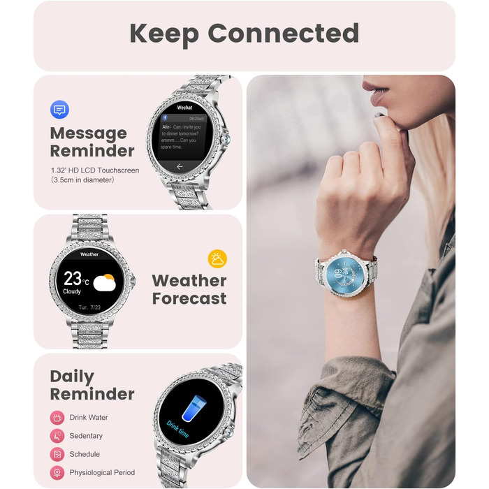 Розумний годинник LIGE з функцією телефону, 1,32-дюймовий повністю сенсорний фітнес-годинник для жінок з монітором серцевого ритму SpO2, водонепроникним крокоміром IP67 для Android та iOS, сріблястийсірий-1