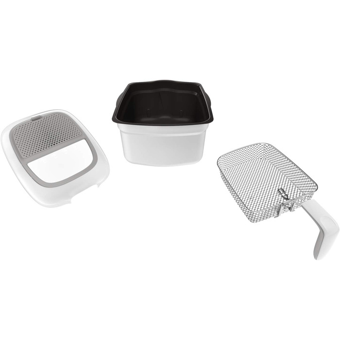 Фритюрниця Moulinex Super Uno, 2,2 л, ємність 1,5 кг, картопля фрі 1800 Вт, термостат регульований, автоматичне очищення, знімний контейнер з антипригарним покриттям, фільтр запаху, захист від бризок, білий AM312010 Ємність 2 л