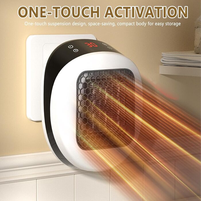 Настінний обігрівач для домашнього використання з пультом дистанційного керування, міні-керамічний вентилятор-обігрівач, 600 Вт, 15-32 , таймер 1-12 годин, система термостата, тихий нагрів з низьким рівнем шуму (білий)