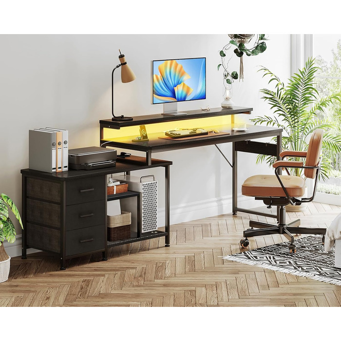 Г-подібний письмовий стіл ODK, 174 x 100 см, метал / дерево, чорний