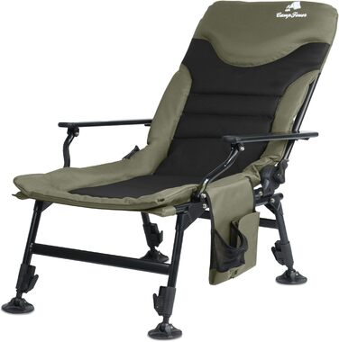 Рибальське крісло CampFeuer кольору моху та зеленого/чорного Кемпінгове крісло з регульованою висотою Складане коропове крісло Вуличне туристичне крісло для кемпінгу, риболовлі в наметі Складане рибальське крісло, коропове крісло, рибальське ліжко