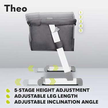 Дитяче ліжечко Lionelo Theo 2-в-1, темно-сіре, від народження до 9 кг, темно-сіре, Theo