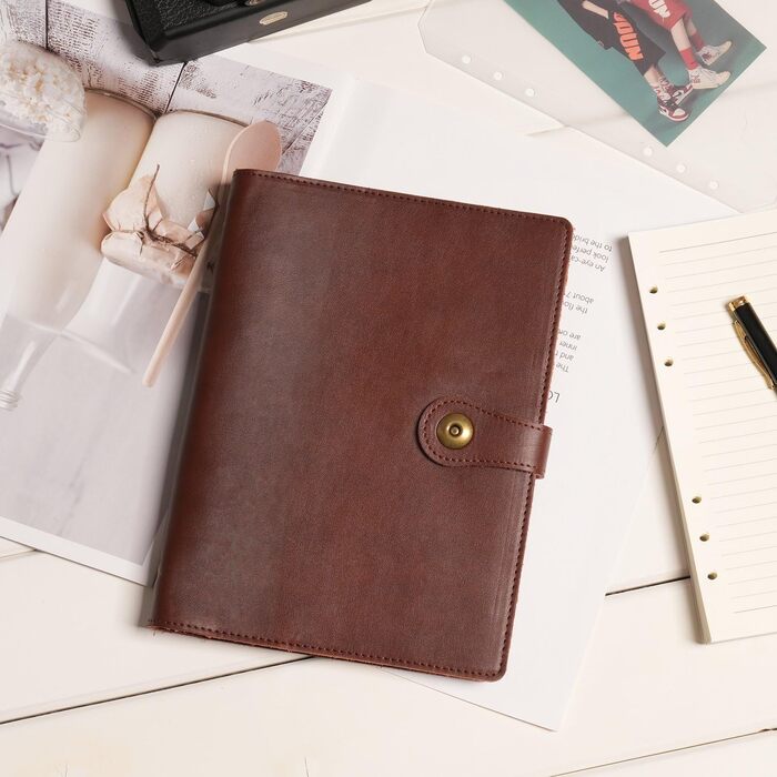 Блокнот Wonderpool з кільцями A5, що заповнюється шкіряним щоденником-органайзером, папка з кишенями, лінований папір, ручка для офісу, школи, ділових поїздок, планування письма (кава, A5) A5 кава