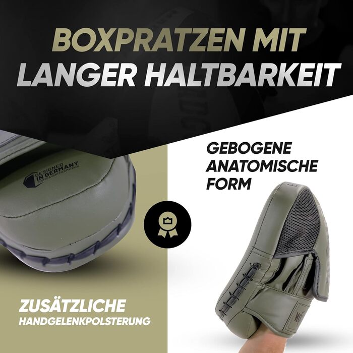 Преміум-фокусувальні щитки для оптимального поглинання ударів, 1 пара боксерських фокусувальних щитків для боксу, бойових мистецтв, ММА, кікбоксингу, тхеквондо, оливково-чорні