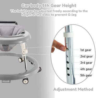 Дитячі ходунки з колесами, активний центр з безшумними колесами, захист від перекидання, регулювання висоти у 5 напрямках, складані, дитячі ходунки (Китай, сірий) Китай сірий