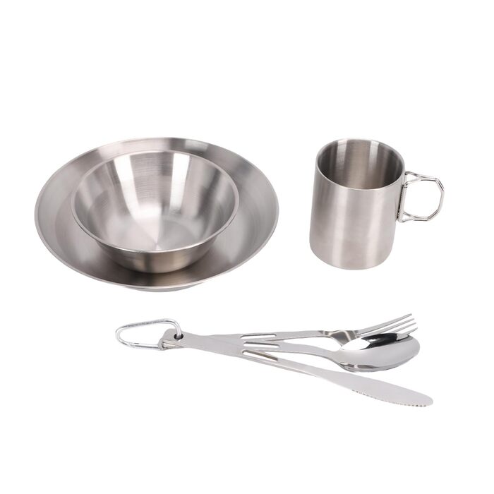 Набір столових приборів SUNGOOYUE, столові прибори з нержавіючої сталі, набір посуду для кемпінгу з двошаровими вакуумними чашками, тарілками, мисками, ножами, виделками, ложками для кемпінгу, пікніків, подорожей