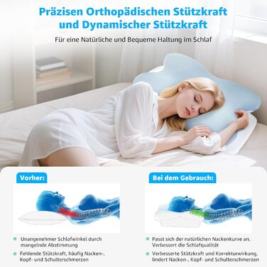 Подушка для шиї BRO, подушка з піни з ефектом пам&39яті з 2 наволочками, ергономічна подушка для голови, подушка для сну на боці, подушка для шиї для сну на боці, спині та животі для полегшення болю в шиї, 60x40x13 см