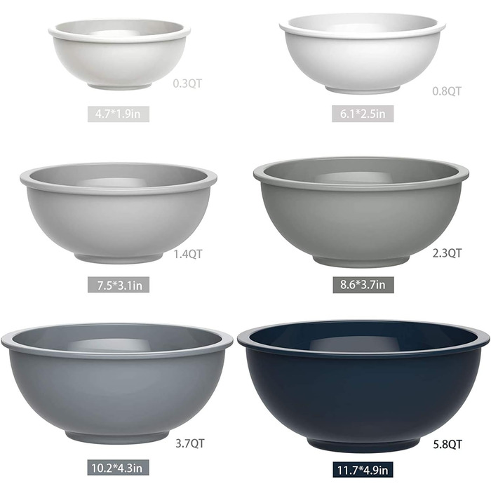 Набір мисок для змішування AIKKIL з 6 шт. , пластикова салатниця Nist з кришкою, миска з кришкою, містить 2 виделки та 4 мірні лож