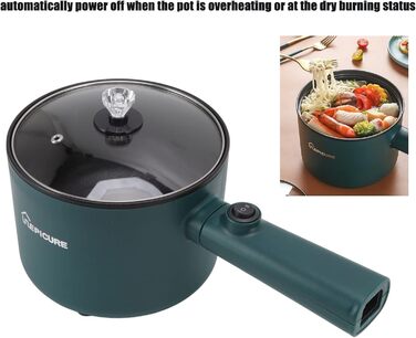 Електрична каструля з кришкою 1.8 л Електрична каструля з локшиною Мультиварка з кришкою Довга електрична плита для подорожей Гуртожиток Швидкий нагрівач Лопатка та яйце