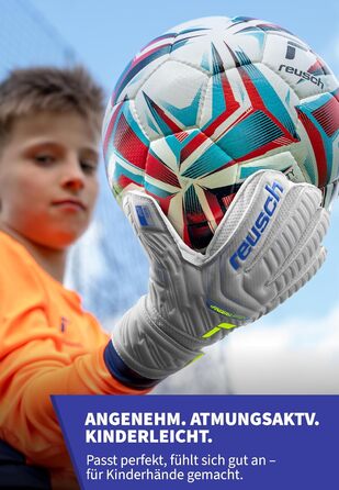 Воротарські рукавички Reusch Attrakt Grip Finger Support Junior Flexible для дітей та підлітків, футбольні рукавички із захистом пальців для всіх ігрових поверхонь та будь-яких погодних умов, сіро-жовті, розмір 6.5