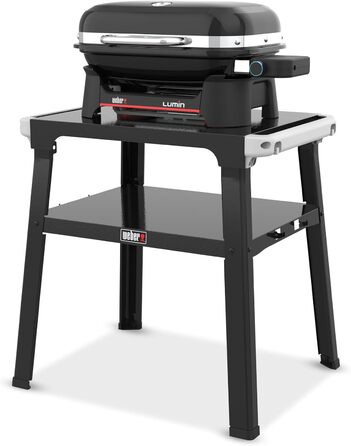 Компактний електрогриль Weber Lumin Compact на підставці, до 315 C, з термометром на кришці, чавунними решітками з порцеляновим покриттям, площа гриля 43 x 32 см, чорний (1501653) з підставкою Lumin Compact 2026
