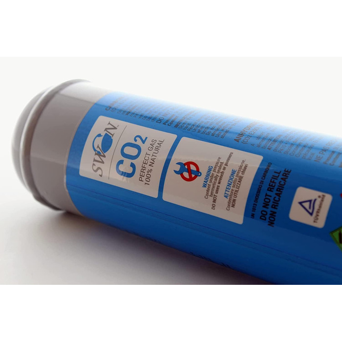 Одноразова циліндрична пляшка Swan CO2 600 гр E290 З'єднання для вуглекислого газу 11 м для виробників газованої води, охолоджувальних установок та диспенсерів для питної води, 6 шт.