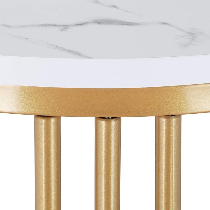 Журнальний столик Relaxdays MARMO, круглий, метал та МДФ, білий/золотий для вітальні, під мармур, ВxГ 51 x 41 см Білий, Золотий