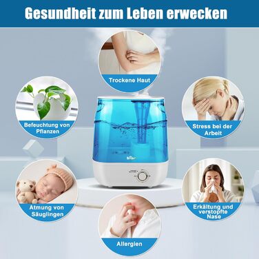 Зволожувач повітря Bear 2023 6 л з двома вихідними насадками, ергономічна ручка для перенесення, з піддоном для ароматерапії, розт