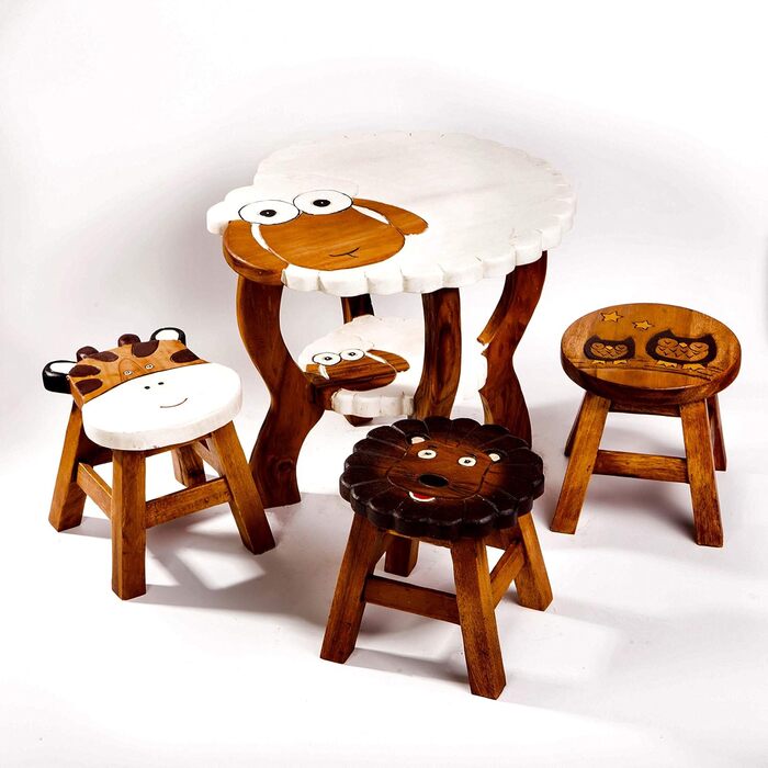 Дитячий стілець FairEntry, табурет, дитячий стілець з масиву дерева з мотивом овець, висота сидіння 25 см для нашої дитячої групи