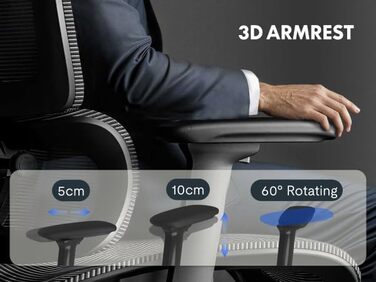 Ергономічне офісне крісло FLEXISPOT, стілець для роботи, 3D підлокітники, 3D підголівник, 5D регульована спинка, дихаюче сидіння, вантажопідйомність до 136 кг, ErgoX, темно-сірий, сірий Lite