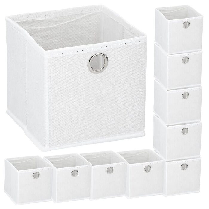 Набір із 10 складних коробок для зберігання, приблизно 15x15x15 см, білі - кубоподібні коробки для зберігання, складні, вставні кошики, органайзери для шухляд, органайзери для білизни, розкладні тканинні кошики з полицями, маленькі