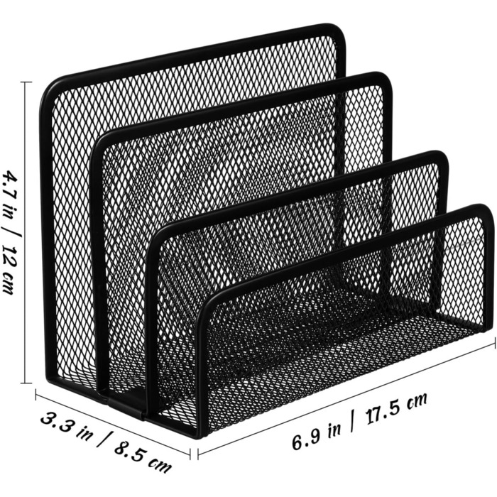 Тримач для листів VILLCASE металевий, стійка для листів чорна з 3 відділеннями, органайзер для листів 17.4X8.8X13.1см, тримач для листів з дротяного нашийника, настільний органайзер, підставка для флаєрів для школи та офісу