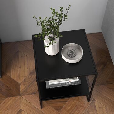 Журнальний столик HOMCOM, квадратний стіл для вітальні з місцем для зберігання, 2 яруси, диван-столик у скандинавському стилі зі сталевим каркасом, бічний столик, тумбочка для вітальні/спальні, 40 x 40 x 45 см, чорний