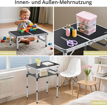 Стіл для кемпінгу Anbte, розкладний стіл 60x40 см, алюмінієва рама з 3 регульованими висотами 26/48/70 см, стіл для пікніка з сіткою для зберігання, портативний багатофункціональний стіл для кемпінгу, пляжу, балкону (чорний) сірий