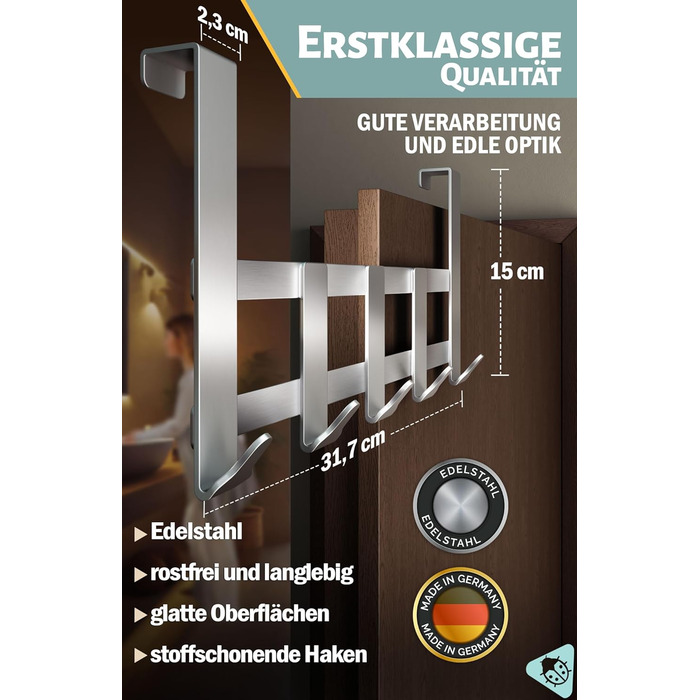 Вішалка для верхнього одягу Menz Premium, 5 гачків - Вішалка для верхнього одягу з нержавіючої сталі, надзвичайно міцні дверні гач