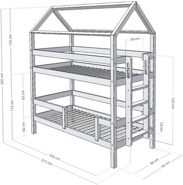 Набір Будиночок двоярусне ліжко Monty 90x200 см з дерев'яною шухлядою Buddy 90x180 см Біле ліжко будиночок з решіткою і повною осн