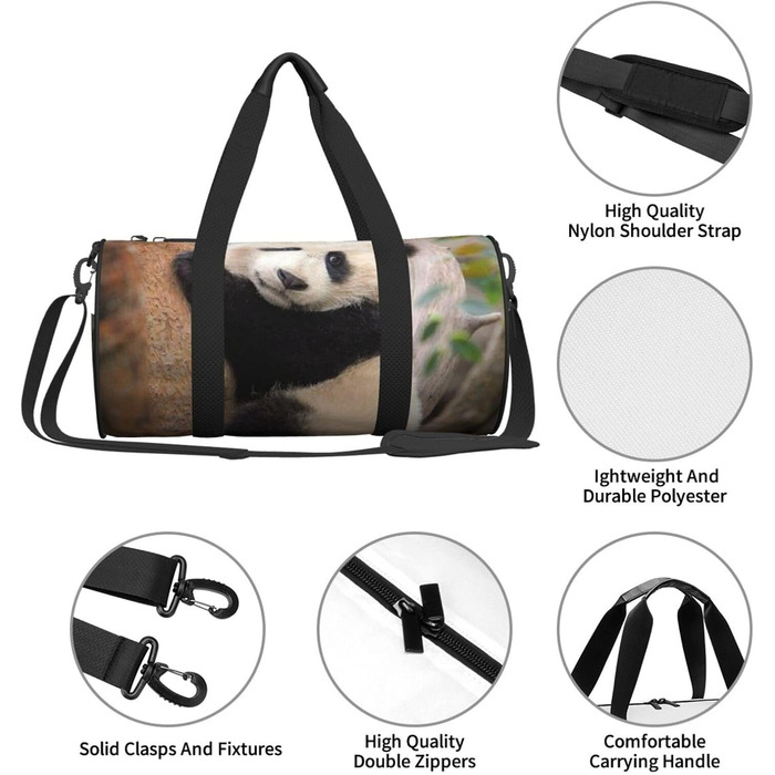 Спортивна сумка, дорожня сумка, милий принт панди, сумка для ночівлі, чорна, універсальний розмір, сумка для подорожей