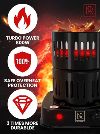 Кальянна вугільна запальничка електрична 800 Вт Turbo вугільна запальничка з дуже довгим кабелем 150 см, знімним кошиком для вугілля та 2 щипцями - Пальник для кальяну для кальянних кубиків Black Black 800w