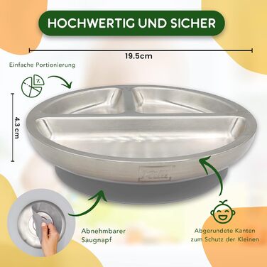 Тарілка Rilli з нержавіючої сталі BLW на присосці, нековзний дитячий посуд, дитячий посуд на присосці (сірий)