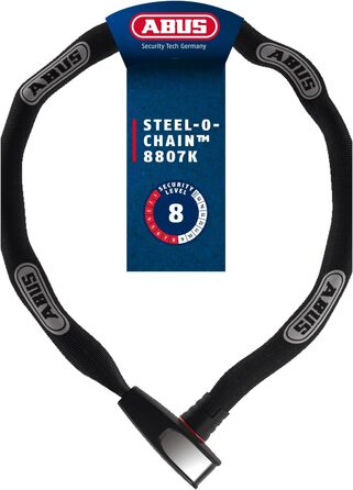 Ланцюговий замок ABUS Steel-O-Chain 8807K Гнучкий велосипедний замок із загартованої сталі Рівень безпеки ABUS 8 Чорний 85 см Одинарний
