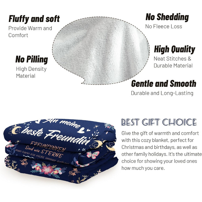 Подарунки для найкращої подруги, подарунки для дівчини, ковдра, подарунок на день народження найкращої подруги, найкраща подруга, пухнаста ковдра для найкращої подруги, 152 см x 127 см (темно-синій)