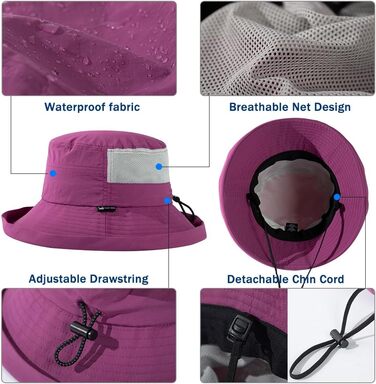 Жіночий сонцезахисний капелюх TOP-EX з хвостиком, капелюх-відро з широкими полями UPF 50 для захисту від ультрафіолету, водонепроникний дощовик, капелюх-відро з ремінцем від підборіддя, дихаюча літня сітка, складний, для використання на вулиці, колір &quo