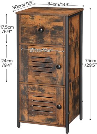 Сервант HOOBRO з шухлядою, комод у вінтажному стилі, регульована полиця, невелика телефонна шафка, для вітальні, спальні, (30 x 34 x 75 см) темно-коричневий та чорний EBF15CW01G1