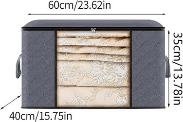 Набір із 5 предметів великогабаритних сумок для зберігання одягу, складні контейнери для ковдр для організації шафи в спальні, сірий.