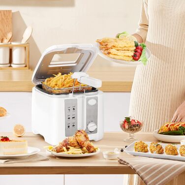 Фритюрниця Aigostar з олією, 1650 Вт, фритюрниця 2.5 л з оглядовим вікном, контроль температури, світловий індикатор, білий