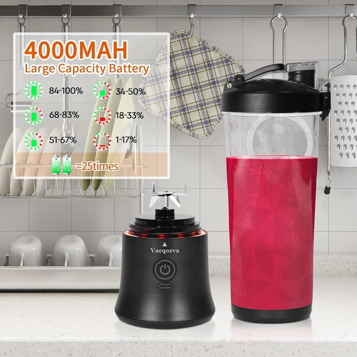 Маленький блендер Vaeqozva Smoothie Maker 600 мл, портативний блендер Smoothie Maker To Go Блендер Міні-міксер USB з 6 лезами для соку Shake Смузі Джем для спортивних подорожей на відкритому повітрі, чорний