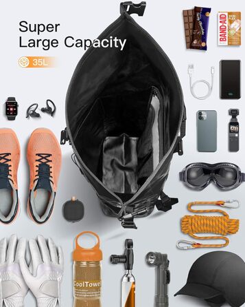 Рюкзак Inateck RollTop для чоловіків 30-35L водонепроникний багатофункціональний органайзер зі знімним плечовим ременем, випускним клапаном, водонепроникною блискавкою для їзди на велосипеді, походів на свіжому повітрі