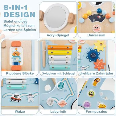 Дерев&39яні ходунки для дітей віком від 1 року з дзеркалом та дошкою для активності, допоміжний пристрій для ходьби Монтессорі, іграшка для ходьби, дерев&39яна іграшка для хлопчиків та дівчаток (синя)