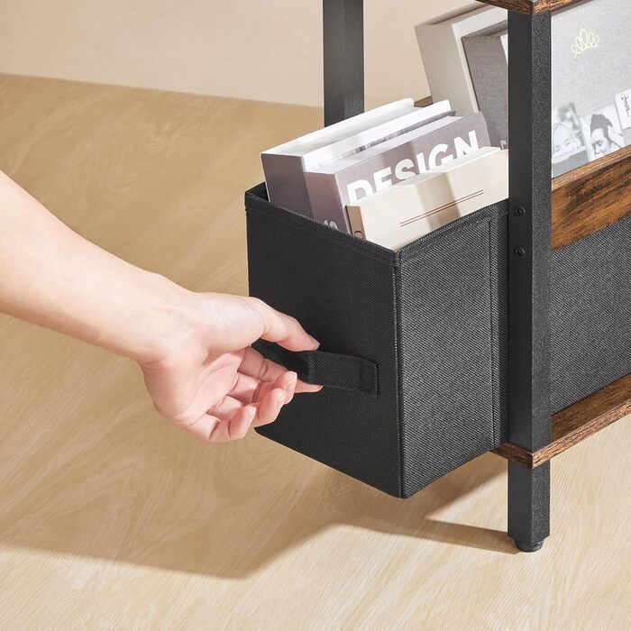 Журнальний столик із зарядною станцією, тумбочка біля ліжка зі знімною шухлядою, невеликий журнальний столик для обмеженого простору, спальня, вітальня, офіс, рустикальний коричневий та чорний AETHR125UE01