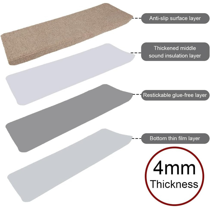 Самоклеючі килимки для сходів, Захисний килимок для сходів, Килимок для сходів для приміщень (прямокутний), Коричневий, 25 x 65 см (прямокутний), 15 шт.