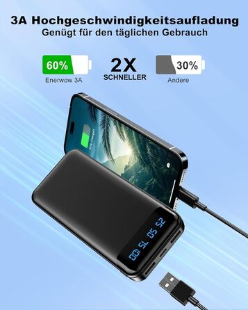 Упаковки 16000mAh Power Bank 3A, портативний зарядний пристрій із РК-дисплеєм і швидкою зарядкою, маленький, але міцний зовнішній акумулятор для мобільного телефону з iPhone 15 14 13 12 Pro Max, смартфони, 2