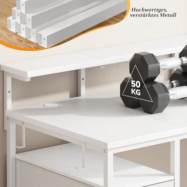 Письмовий стіл 140x48 см з 2 шухлядами, пропонує місце для зберігання, комп&39ютерний стіл, ігровий стіл з підставкою для монітора, 2 гачки для зберігання, відділення для організації кабелів, підходить для геймерів, працівників з дому, білий 140x48 см