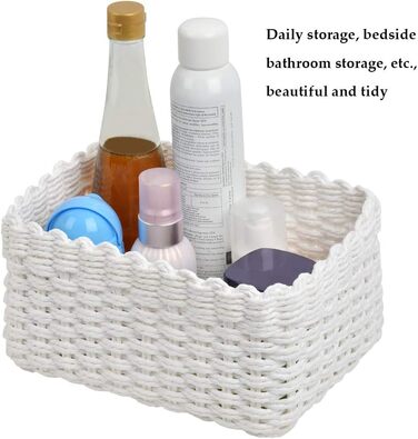 Набір кошиків для зберігання з 3 предметів з перероблених паперових мотузок, 3 розміри, плетені кошики для зберігання, полиці-кошики, органайзер для шаф, ванна кімната, кухня, спальня (білий)