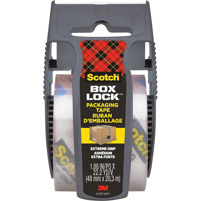 Пакувальна стрічка Scotch Box Lock - 6 рулонів з дозатором, 48 мм x 20,3 м - Міцна транспортна та пакувальна стрічка - Ідеально підходить для пакування посилок і коробок