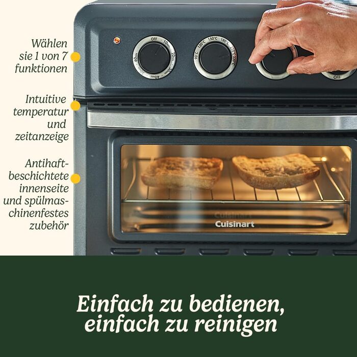 Міні-піч для фритюрниці Cuisinart 7 в 1 смаження у фритюрі, смаження, запікання, гриль, тости, підсмажування та підтримання тепла 2 режими нагрівання, велика ємність 17 л На 30 швидше Енергоефективний темно-сірий