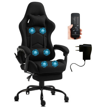 Ігрове крісло Delman, гоночне крісло, офісне крісло, комп&39ютерне крісло, масажна функція з 6 точками вібрації, крісло для керівника, тканинне, ергономічна підставка для ніг, 1036 (чорне)