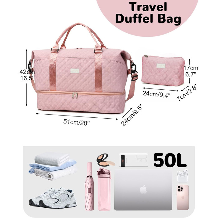 Жіноча ручна поклажа з відділенням для взуття та відділенням для вологи, дорожня сумка-саквояж на вихідні з косметички, сумка для лікарні для пологів, рожева