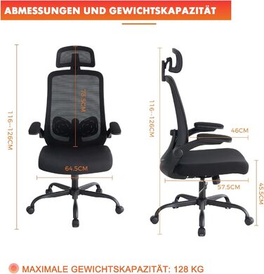 Ергономічне офісне крісло Sweetcrispy з підголівником та регульованими підлокітниками, функція повороту на 360, регульоване по висоті ігрове та робоче крісло для домашнього офісу та офісу, чорне, відкидні підлокітники